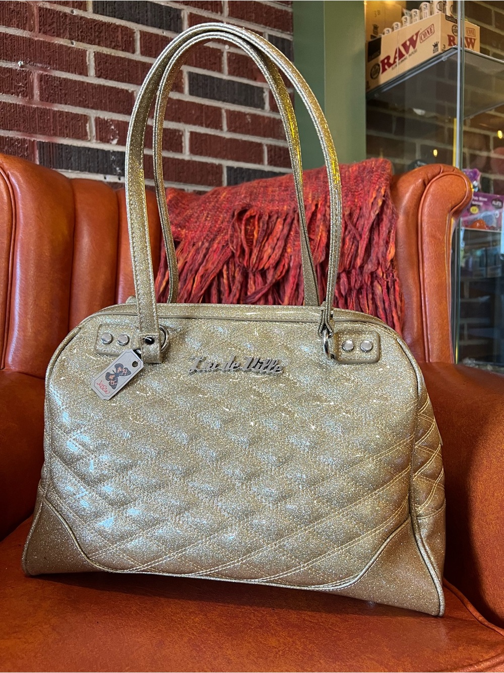 Lux de Ville Metallic Gold Quilted Shoulder Bag